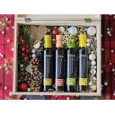 Cretan Treasure Xmas Gift – Wooden chest featuring aromatic olive oils with flavors of lemon, garlic, basil, and oregano